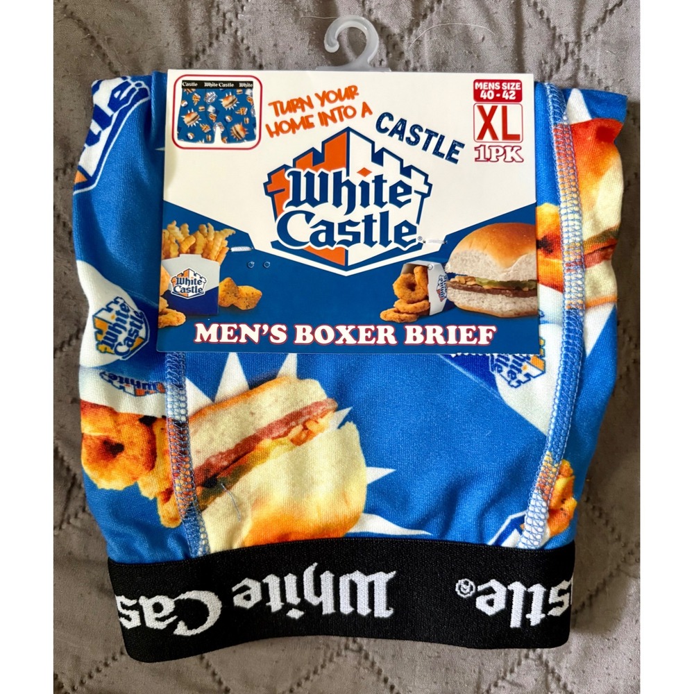 White Castle Mens Boxer Briefs XL Blue All Over Print Fast Food Sliders New